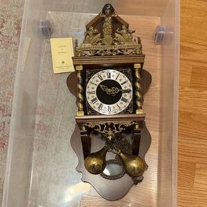 Antique Style Brass and Wood Wall Clock